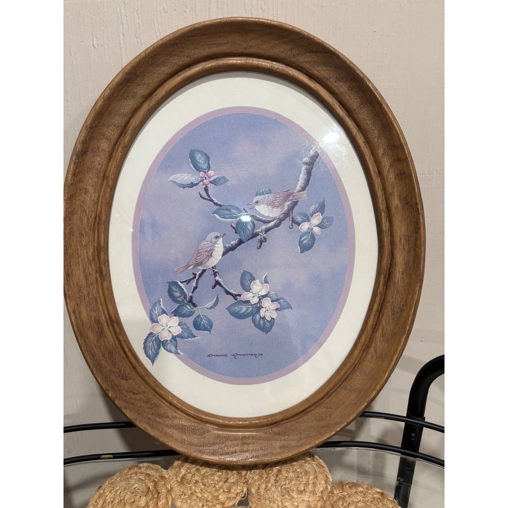 Vintage David Andrews Bird Print Oval Wood Frame Cottagecore Wall Art 16x13